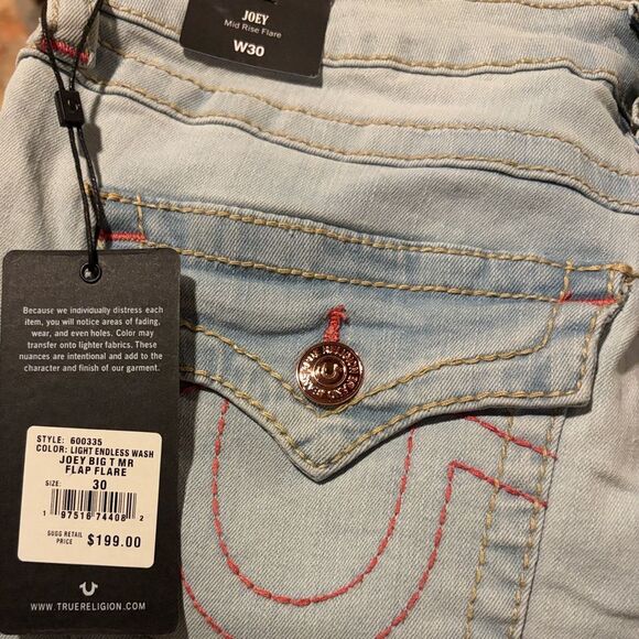 True Religion Joey Mid Rise Big T Flare Jeans 30 New with tags - Picture 9 of 9